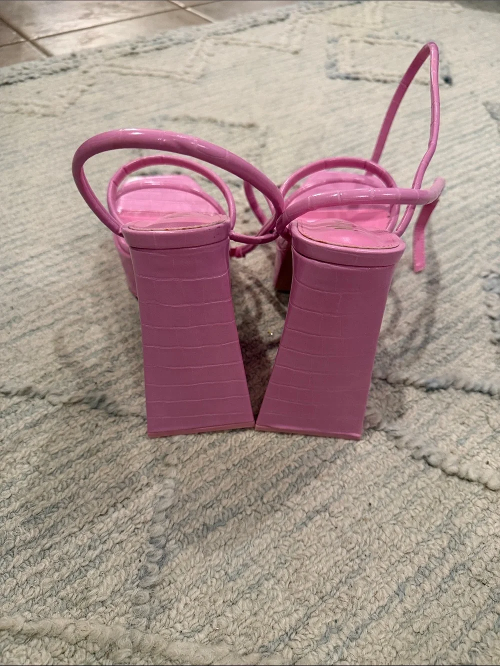 Mixx Shuz Pink Strappy Platform Block Heels